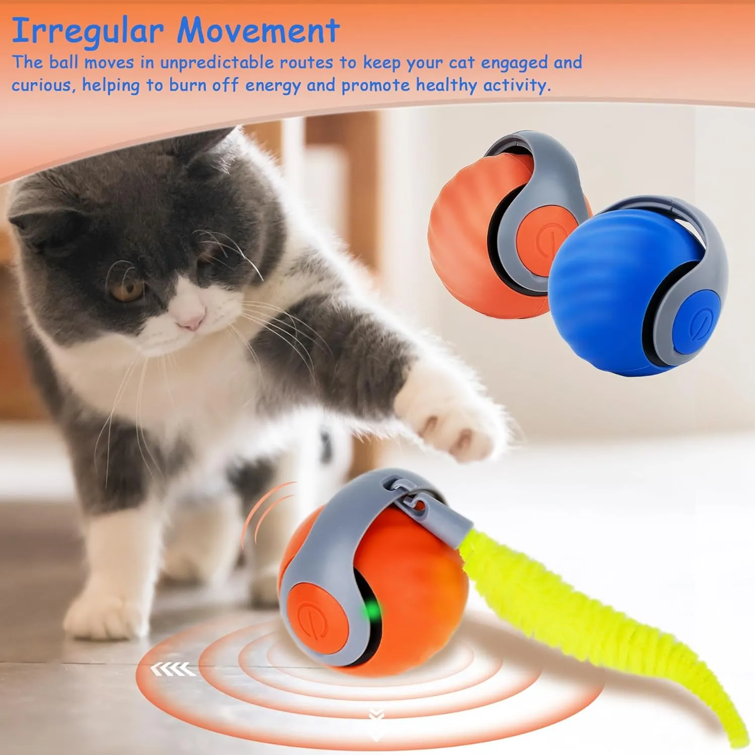 Speedy Tail 2.0 Cat Toy Interactive Ball 2025 New Generation for Indoor Automatic Self Moving Electric Smart Rolling Cat Interactive Toys (Blue)