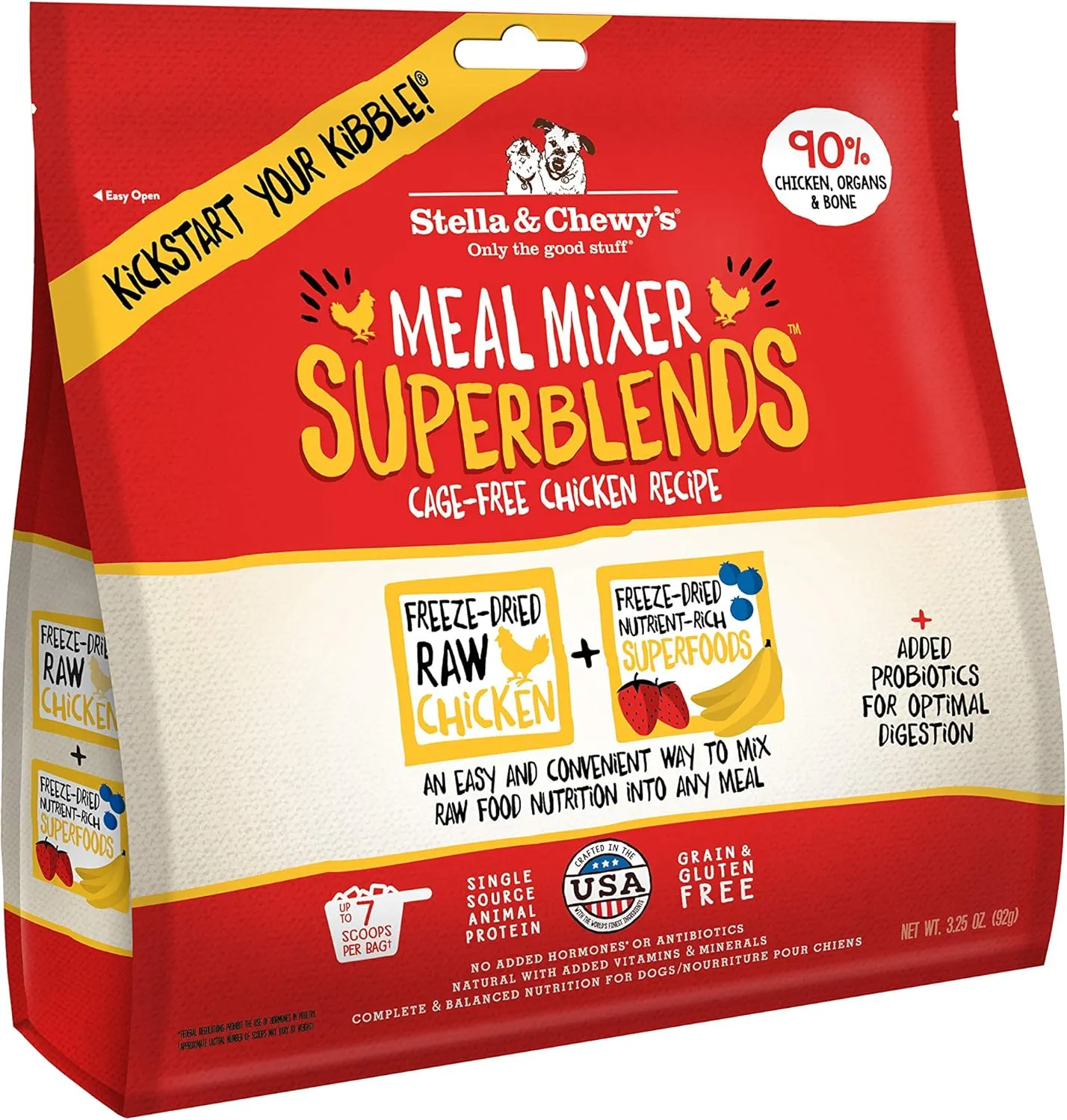 Stella & Chewy's Freeze Dried Raw Cage-Free Chicken Meal Mixers  SuperBlends Dog Food Topper  Grain Free, Protein Rich Recipe  3.25 oz Bag
