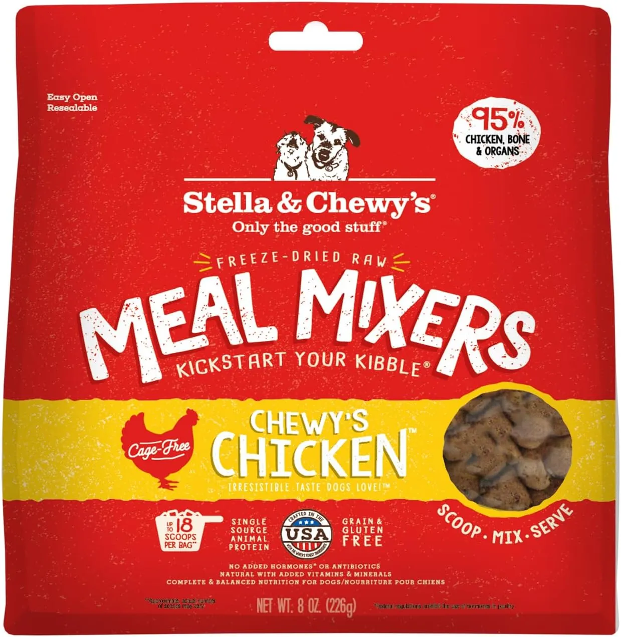 Stella & Chewy's Freeze Dried Raw Chewys Chicken Meal Mixers  Dog Food Topper for Small & Large Breeds  Grain Free, Protein Rich Recipe  8 oz Bag