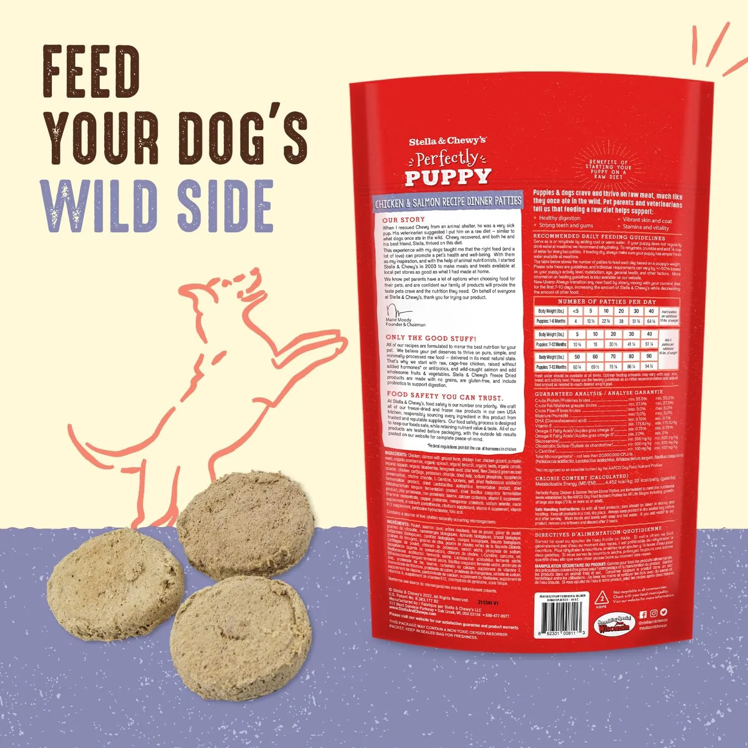 Stella & Chewy's Freeze Dried Raw Dinner Patties  Crafted for Puppies  Grain Free, Protein Rich Perfectly Puppy Chicken & Salmon Recipe  5.5 oz Bag