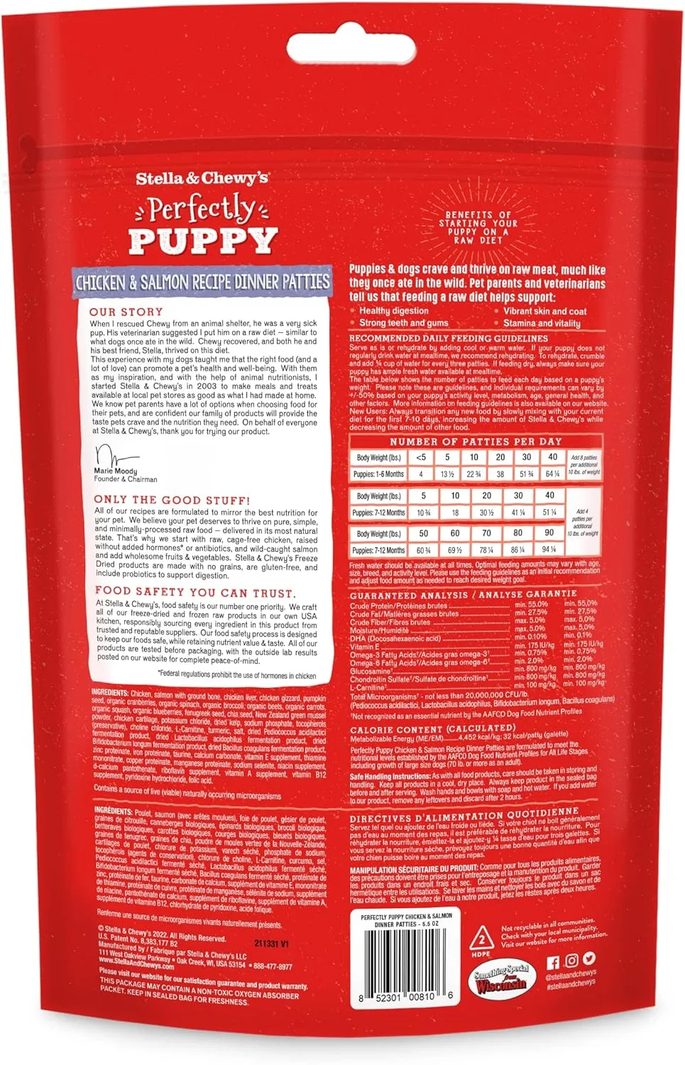Stella & Chewy's Freeze Dried Raw Dinner Patties  Crafted for Puppies  Grain Free, Protein Rich Perfectly Puppy Chicken & Salmon Recipe  5.5 oz Bag