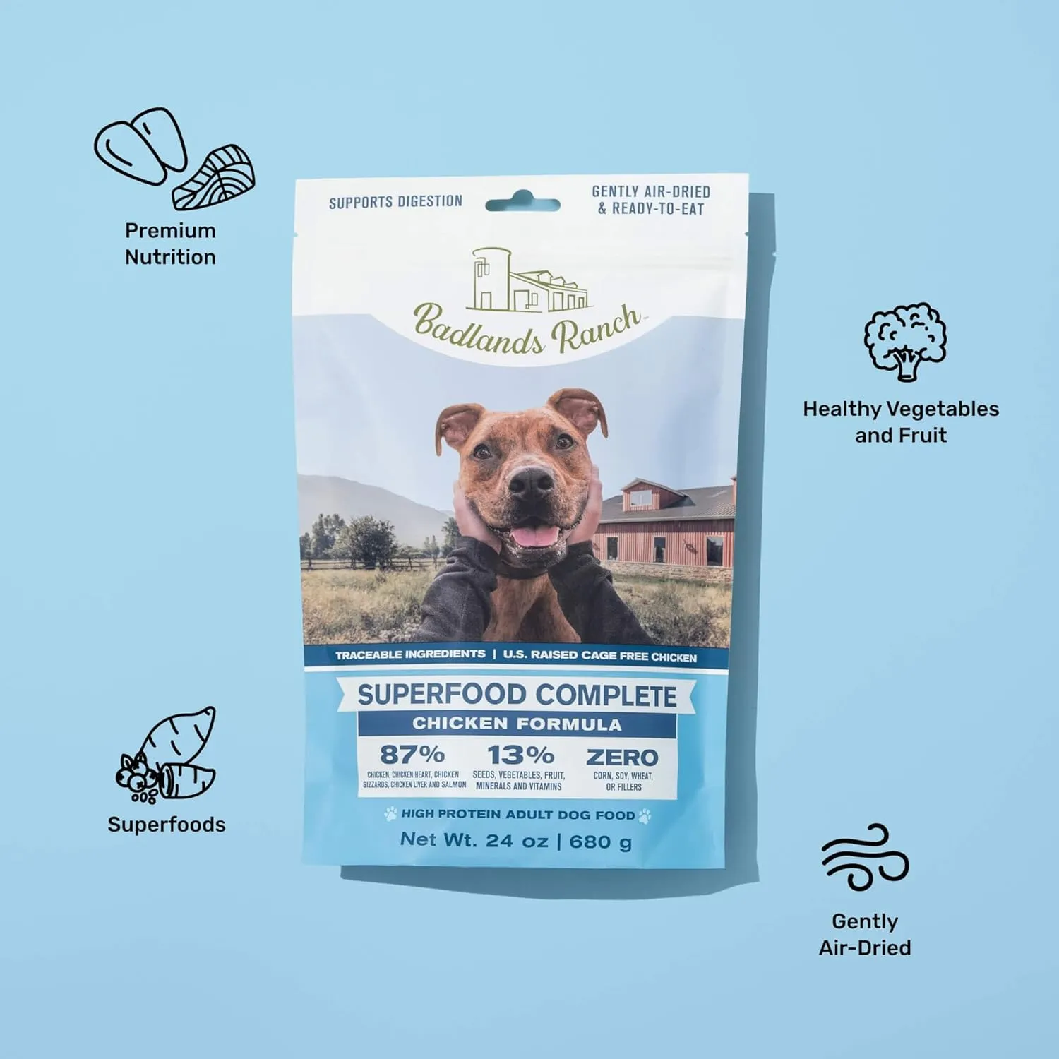 Superfood Complete, Air-Dried Adult Dog Food - High Protein, Zero Fillers, Superfood Nutrition by Katherine Heigl (24 oz., Premium Chicken)