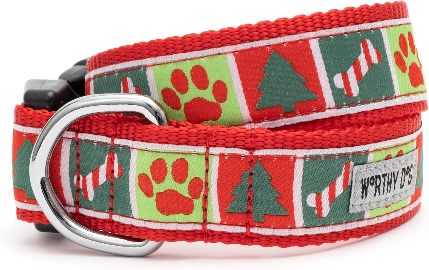 The Worthy Dog Good Tidings Collar - Adjustable Festive Christmas Dog Collar with Strong Quick Release Buckle for Large Size Dogs