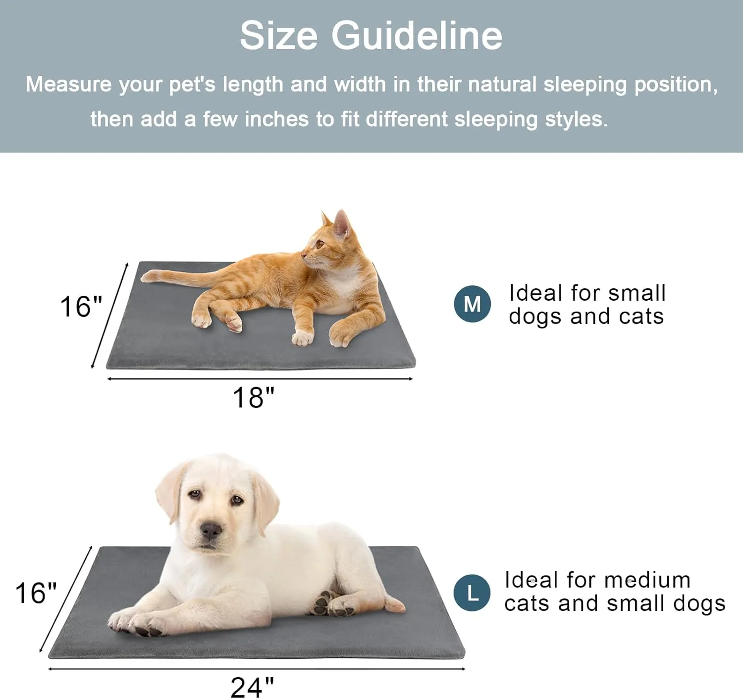 TYLIN Pet Heating Pad for Cats and Dogs - Intelligent Thermostat Temperature Controller, Washable Flannel Cover, Indoor Heated Bed, Self Warming (18" L x 16" W)