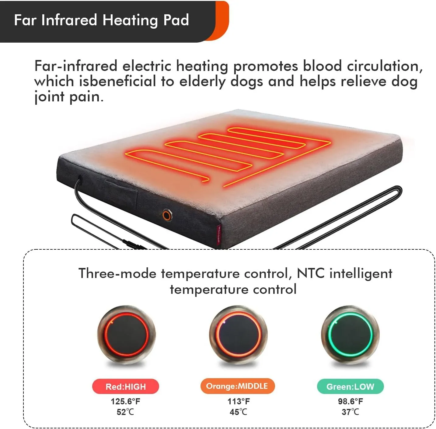 Upgraded Heated Dog Bed with Enlarged Heating Area, Orthopedic Dog Bed with Memory Foam, Heated Pet Bed & Removable Waterproof Cover for Medium, Large, Jumbo Dogs/M