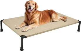 Veehoo Heavy Duty Elevated Dog Bed - Raised Bed with Washable & Breathable Teslin Mesh, Non-Slip Silicon Feet, Cooling Dog Cot, Indoor/Outdoor Use, 41" x 27", Beige Coffee