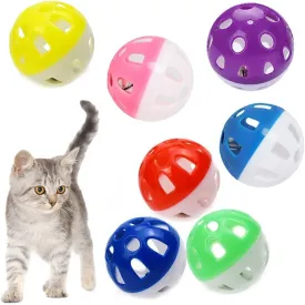 VOVIGGOL 12PCS 4CM Cat Toy Ball with Bell, Pet Ball Kitten Toy with Bell Cat Jingle Balls for Cats Kitten, Plastic Jingle Balls Pounce Chase Rattle Toys, Random Color