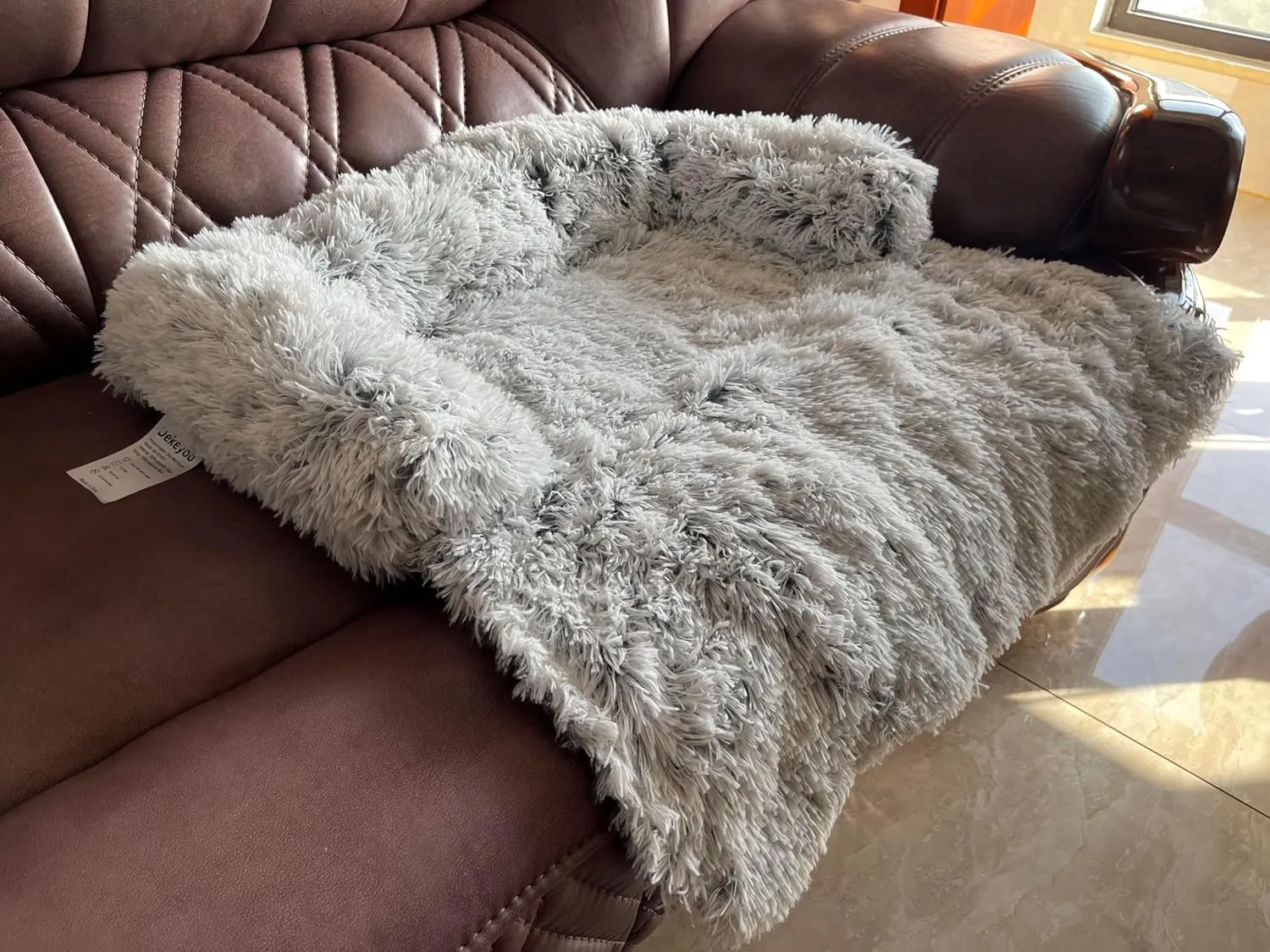 Waterproof Dog Beds for Couch with Soft Neck Bolster, Universal Pet Furniture Cover, Sofa Bed Cover, Plush Dog Bed and More for Dogs and Cats, Machine Washable Silver Gray X-Large