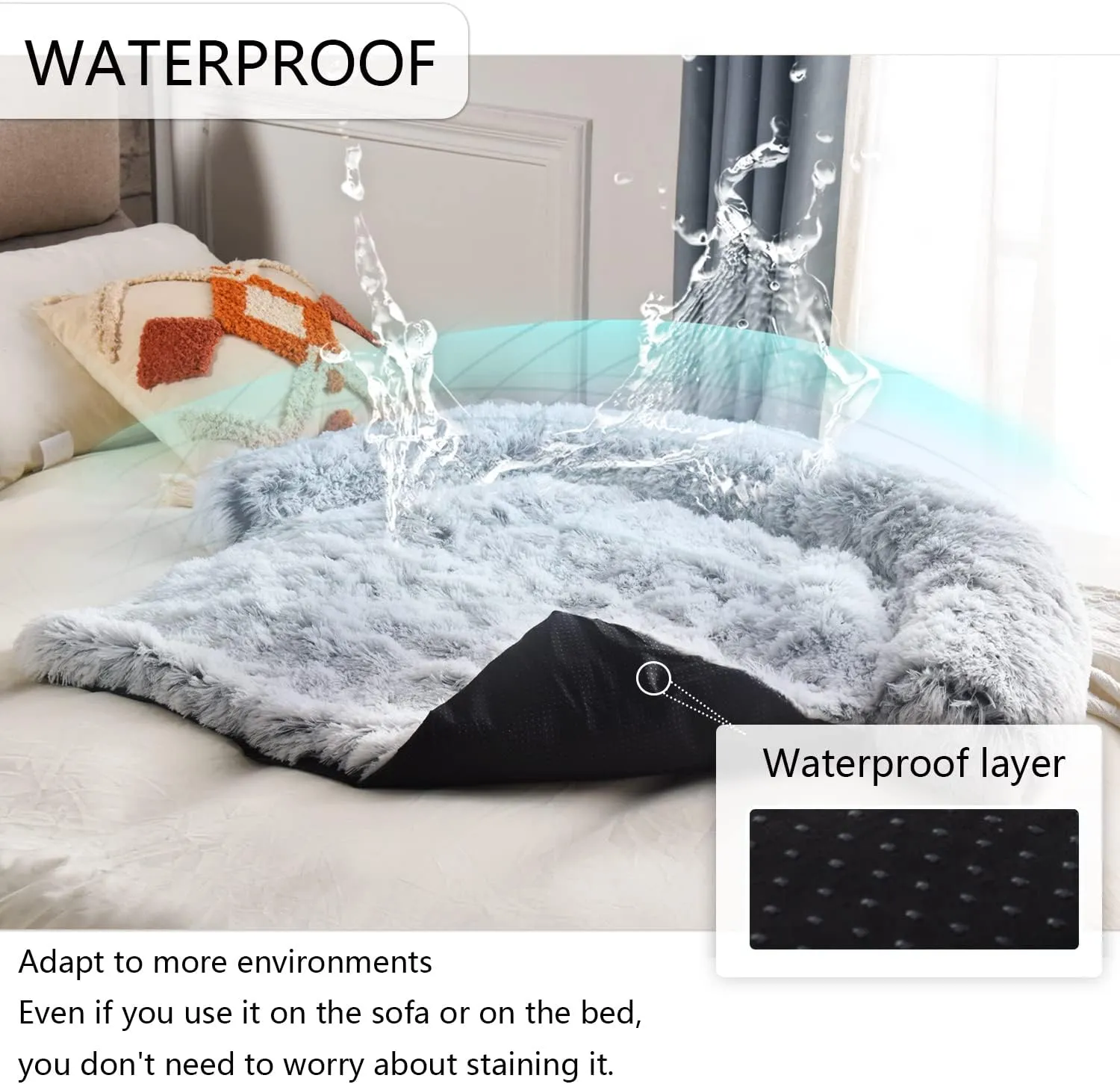 Waterproof Dog Beds for Couch with Soft Neck Bolster, Universal Pet Furniture Cover, Sofa Bed Cover, Plush Dog Bed and More for Dogs and Cats, Machine Washable Silver Gray X-Large