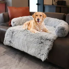 Waterproof Dog Beds for Couch with Soft Neck Bolster, Universal Pet Furniture Cover, Sofa Bed Cover, Plush Dog Bed and More for Dogs and Cats, Machine Washable Silver Gray X-Large