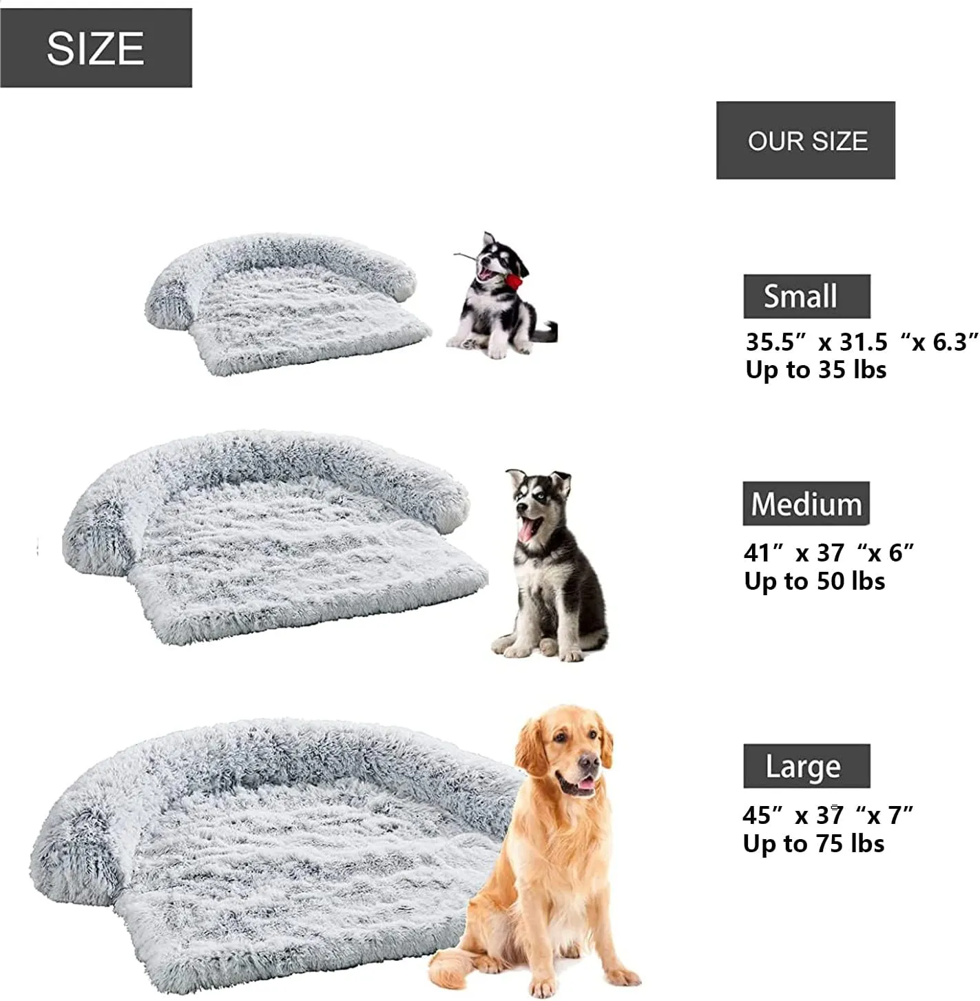 Waterproof Dog Beds for Couch with Soft Neck Bolster, Universal Pet Furniture Cover, Sofa Bed Cover, Plush Dog Bed and More for Dogs and Cats, Machine Washable Silver Gray X-Large