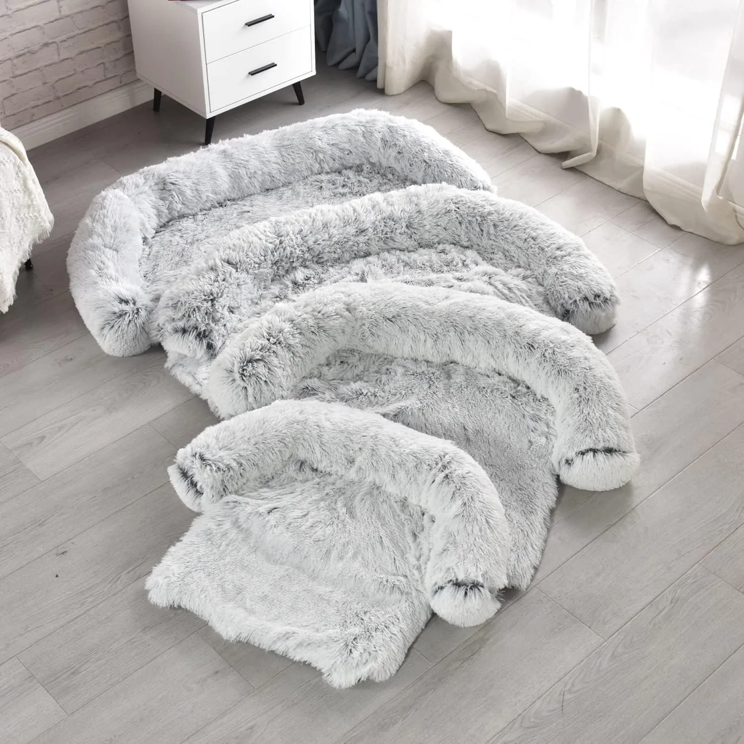 Waterproof Dog Beds for Couch with Soft Neck Bolster, Universal Pet Furniture Cover, Sofa Bed Cover, Plush Dog Bed and More for Dogs and Cats, Machine Washable Silver Gray X-Large
