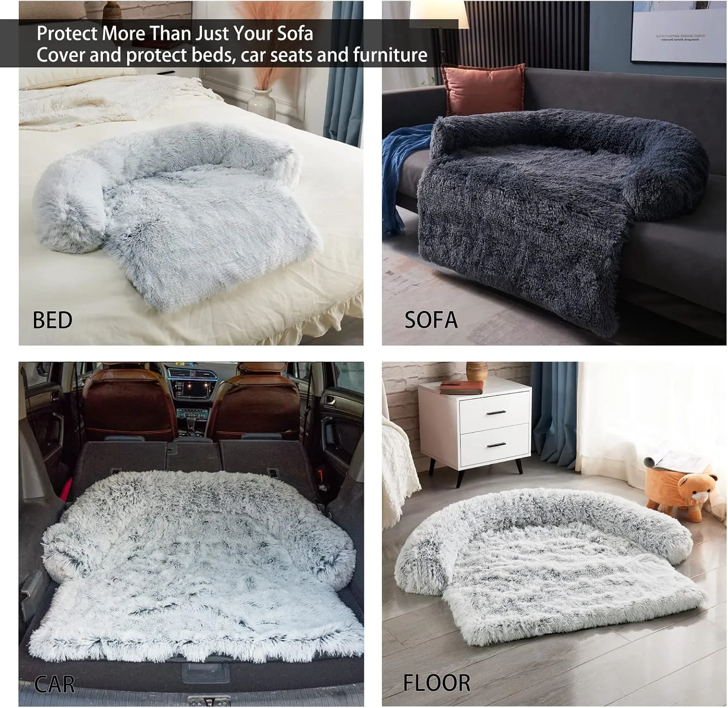 Waterproof Dog Beds for Couch with Soft Neck Bolster, Universal Pet Furniture Cover, Sofa Bed Cover, Plush Dog Bed and More for Dogs and Cats, Machine Washable Silver Gray X-Large
