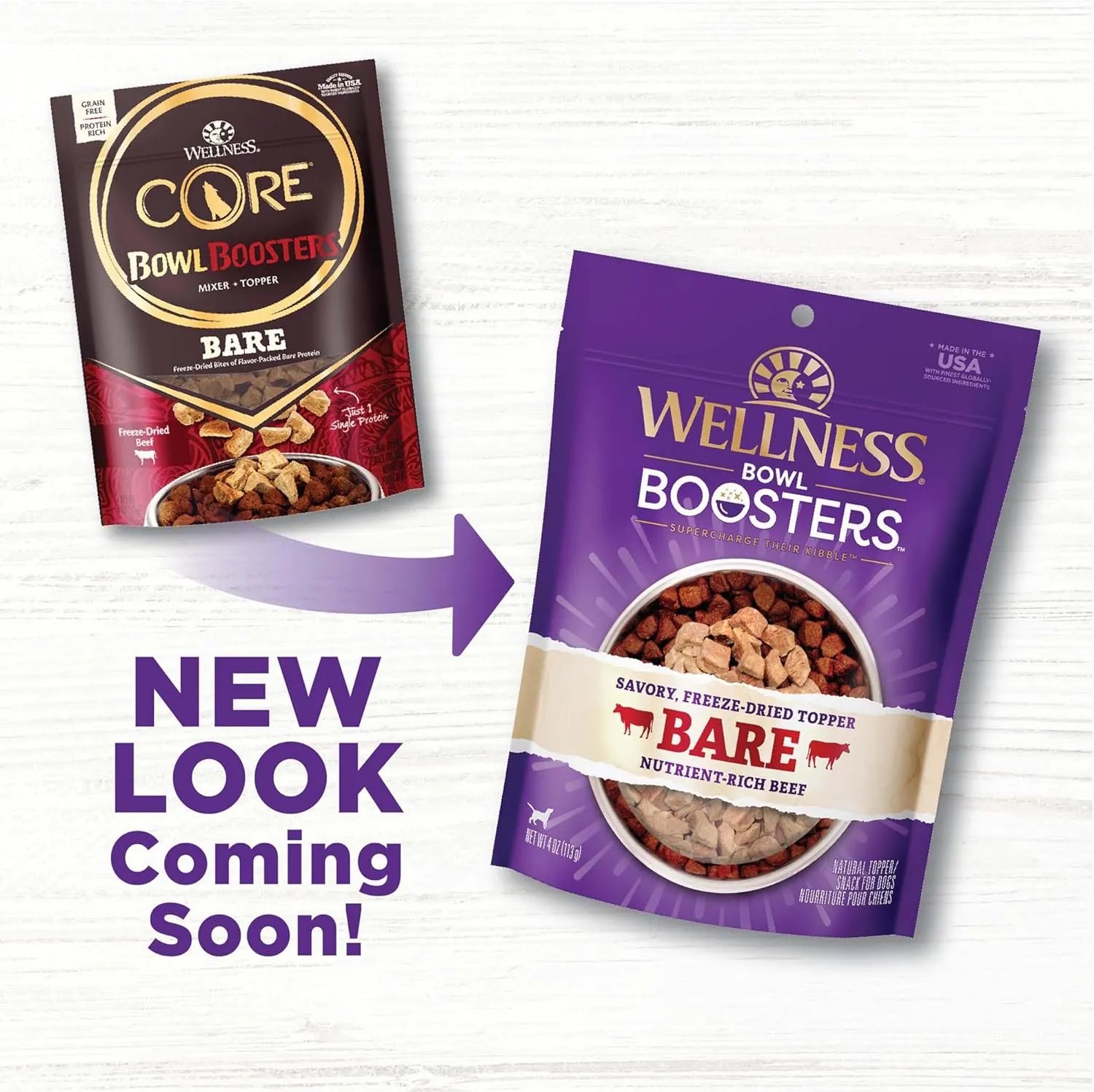 Wellness CORE Bare Bowl Boosters for Dogs, Grain-Free Freeze-Dried Food Mixer Or Topper, Made with Natural Ingredients (Beef, 4-Ounce Bag)