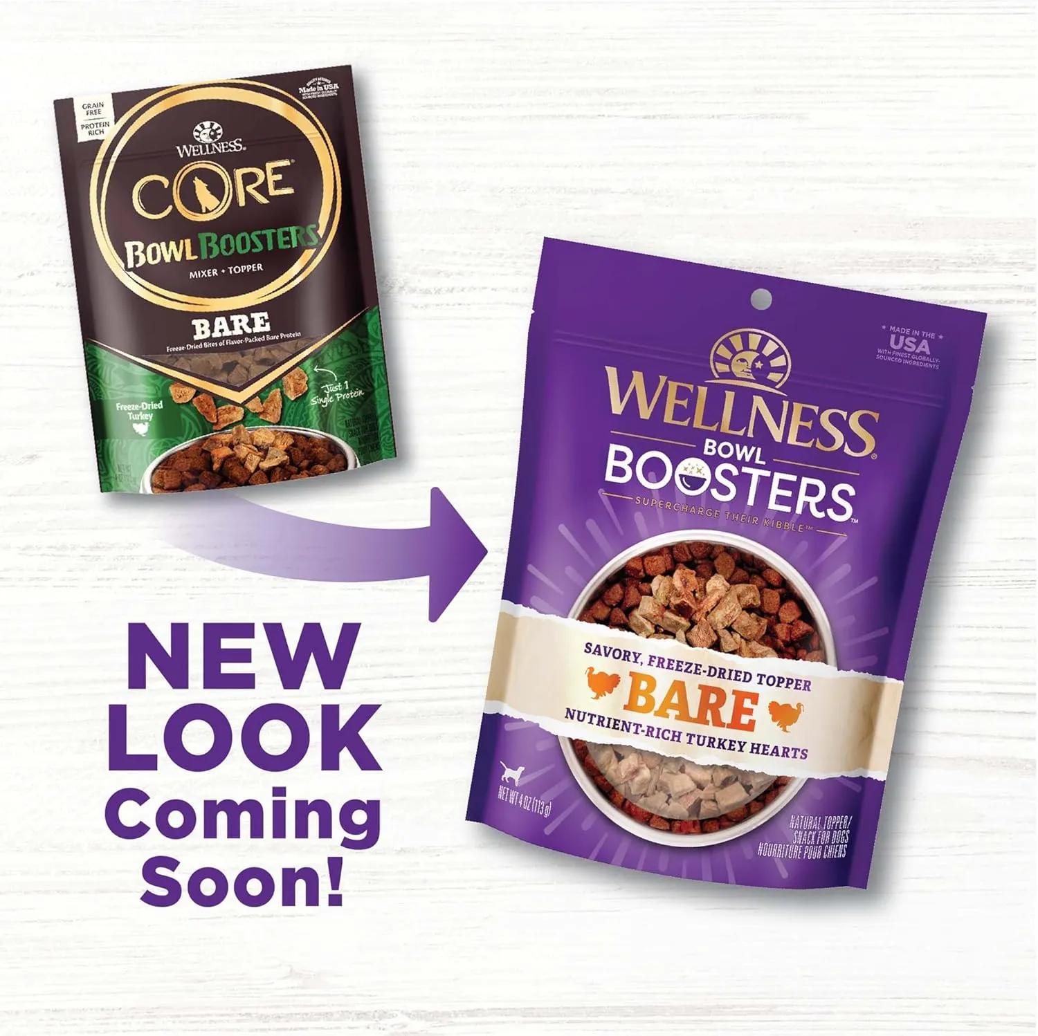 Wellness CORE Bare Bowl Boosters For Dogs, Grain-Free Freeze-Dried Food Mixer Or Topper, Made with Natural Ingredients (Turkey, 4-Ounce Bag)