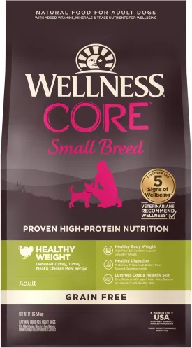 Wellness CORE Dry Dog Food, Small Breed, Grain-Free, High Protein, Natural, Healthy Weight Turkey & Chicken Recipe, (12-Pound Bag)