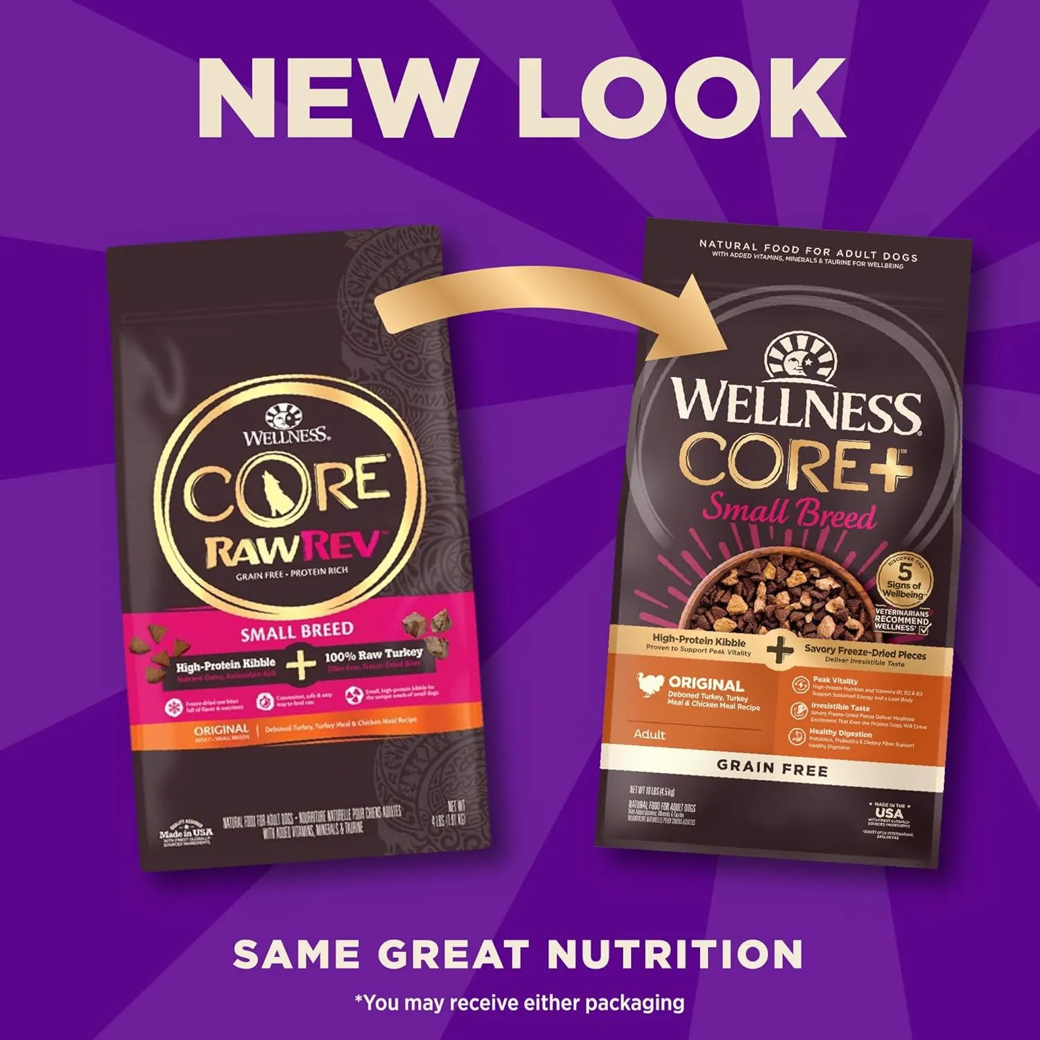 Wellness CORE  (Formerly RawRev) Dry Dog Food with Freeze Dried Pieces, Small Breed, Grain Free, High Protein, Natural, Original Turkey & Chicken Recipe, (10-Pound Bag)
