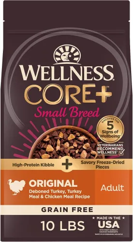 Wellness CORE  (Formerly RawRev) Dry Dog Food with Freeze Dried Pieces, Small Breed, Grain Free, High Protein, Natural, Original Turkey & Chicken Recipe, (10-Pound Bag)