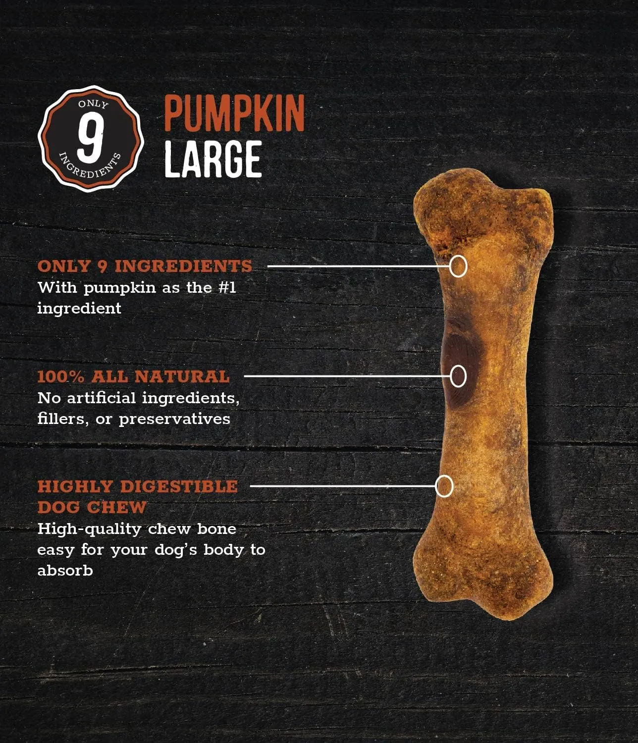 Wholesome Pride Natural & Healthy Pumpkin Highly Digestible Dog Chews, Large - 2 Pack