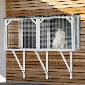 Window Catio, Cat Window Box for Indoor Cats, Sturdy Wooden Perch House - Kitty Safely Enjoy Outdoor Sight, Catio Window Enclosure for Napping, Playing & Sunbathing, All Weather Use, Gray
