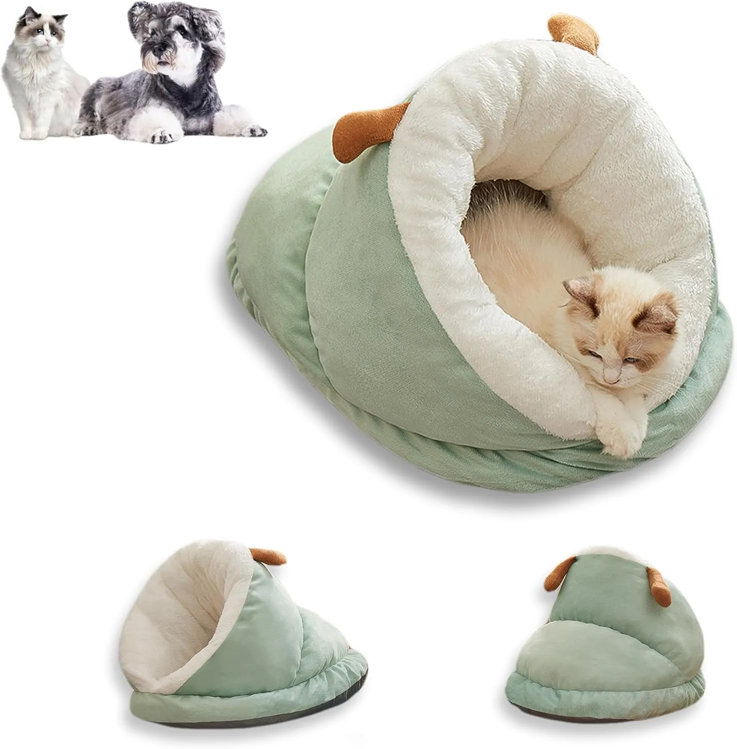 Winter Warm Indoor Cozy Plush Dog Cat Sleeping Bag, Soft Calming Pet House Cave Nest Donut Tunnel Bed (Green, Small)