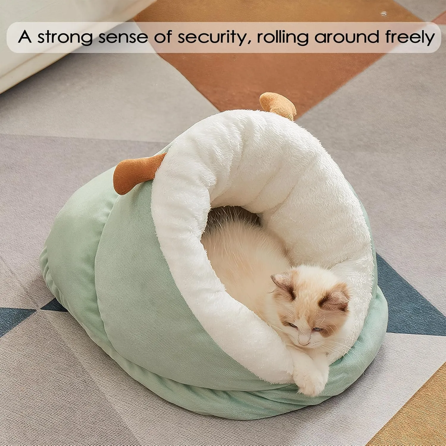 Winter Warm Indoor Cozy Plush Dog Cat Sleeping Bag, Soft Calming Pet House Cave Nest Donut Tunnel Bed (Green, Small)
