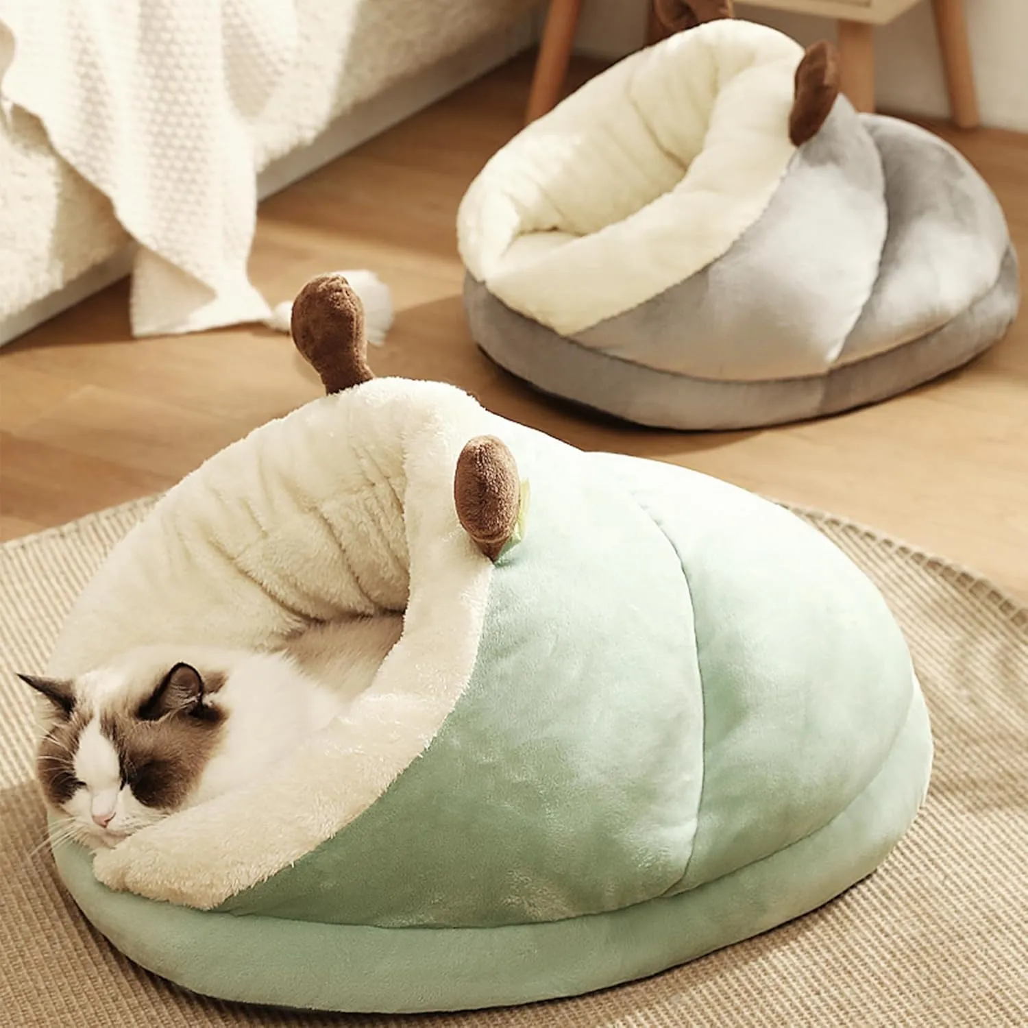 Winter Warm Indoor Cozy Plush Dog Cat Sleeping Bag, Soft Calming Pet House Cave Nest Donut Tunnel Bed (Green, Small)