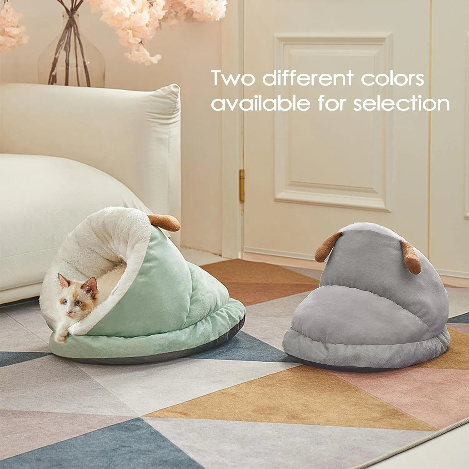 Winter Warm Indoor Cozy Plush Dog Cat Sleeping Bag, Soft Calming Pet House Cave Nest Donut Tunnel Bed (Green, Small)
