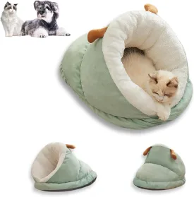 Winter Warm Indoor Cozy Plush Dog Cat Sleeping Bag, Soft Calming Pet House Cave Nest Donut Tunnel Bed (Green, Small)