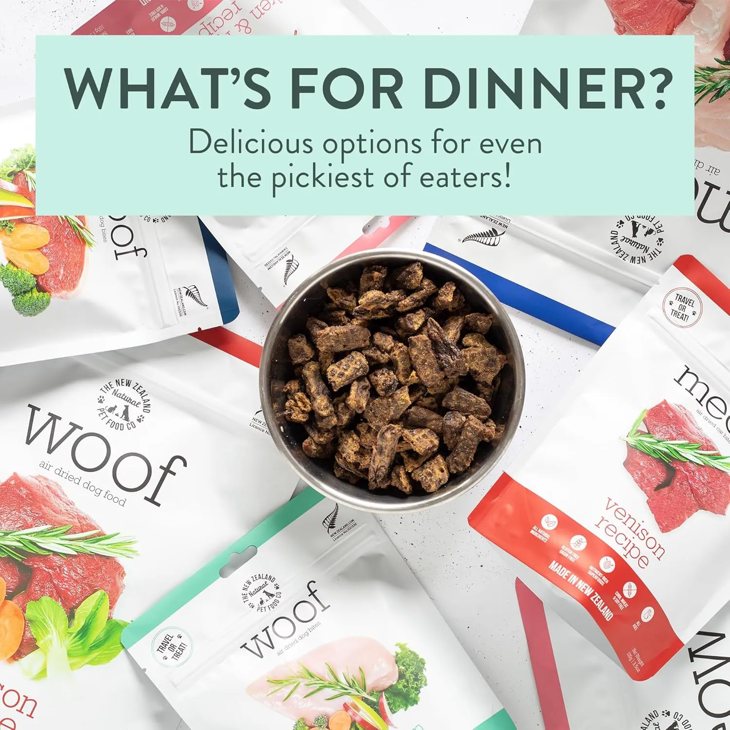 Woof - Air Dried Dog Food, Dog Food Toppers for Dry Food, High Protein, Natural Dog Food, Limited Ingredient Recipe Dry Dog Food, Wild Venison, 3.5 oz
