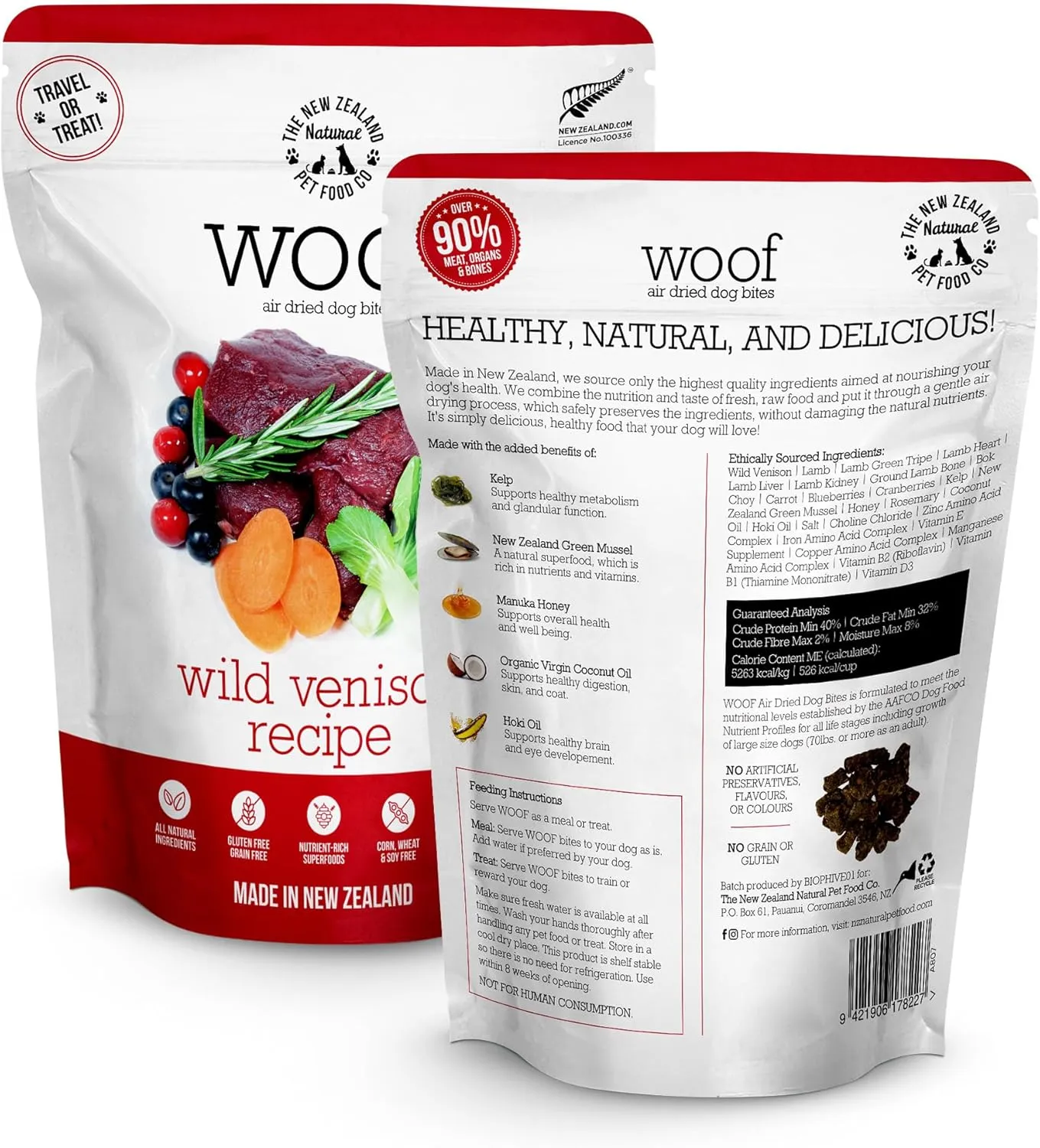 Woof - Air Dried Dog Food, Dog Food Toppers for Dry Food, High Protein, Natural Dog Food, Limited Ingredient Recipe Dry Dog Food, Wild Venison, 3.5 oz