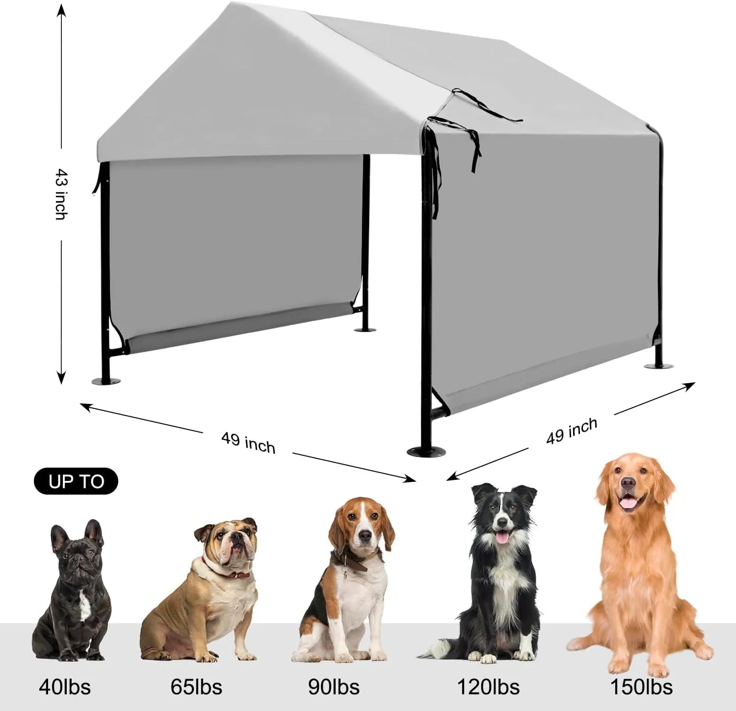 XLarge Outdoor Dog House 4'x4'x3.6' for Large Dogs, Animal Shelter with Upgraded Doors, Outside Sun Rain Canopy Pet House for Dogs, Cats, Small Animals and Livestock, Grey