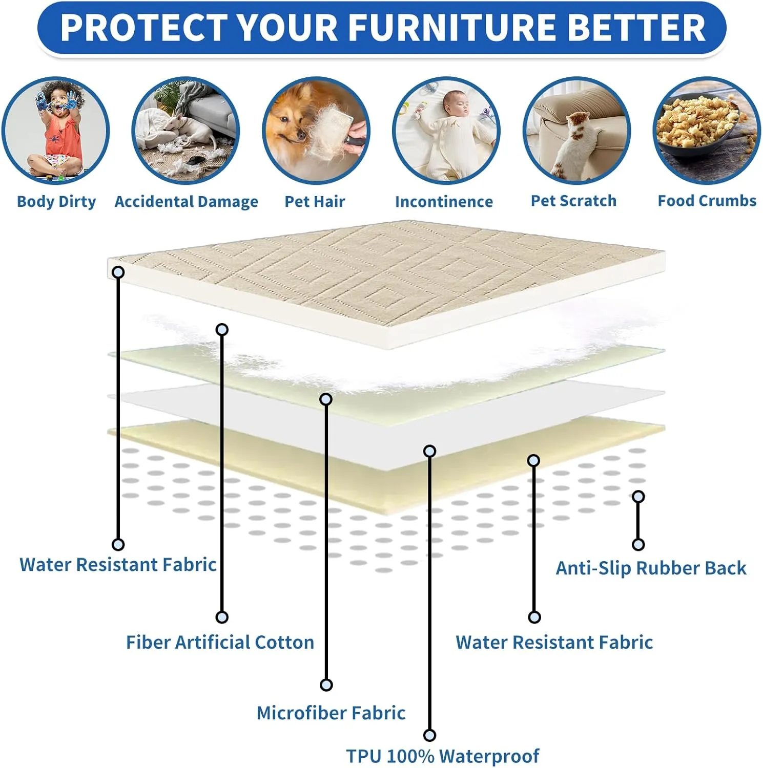 ZNSAYOTX 2025 Waterproof Dog Blankets (30"x70") Comfy Sofa Mat for Pets, New Upgrade Bed Couch Pads Super Soft Anti Slip, Indoor Incontinence Sofa Furniture Protector Durable Washable Blanket (Beige)
